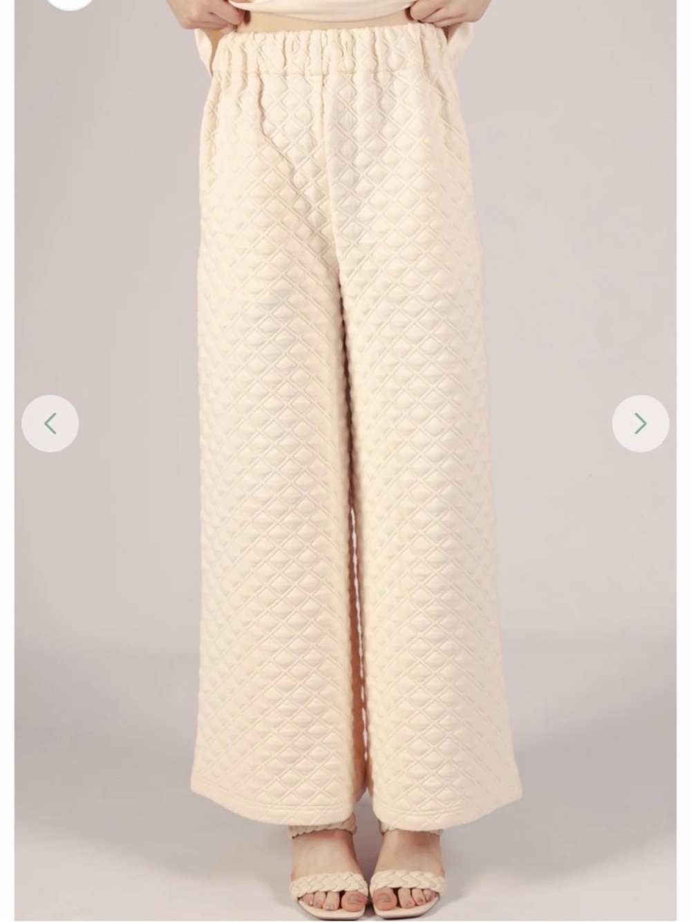 Wide Leg Quilted Pant in Cream